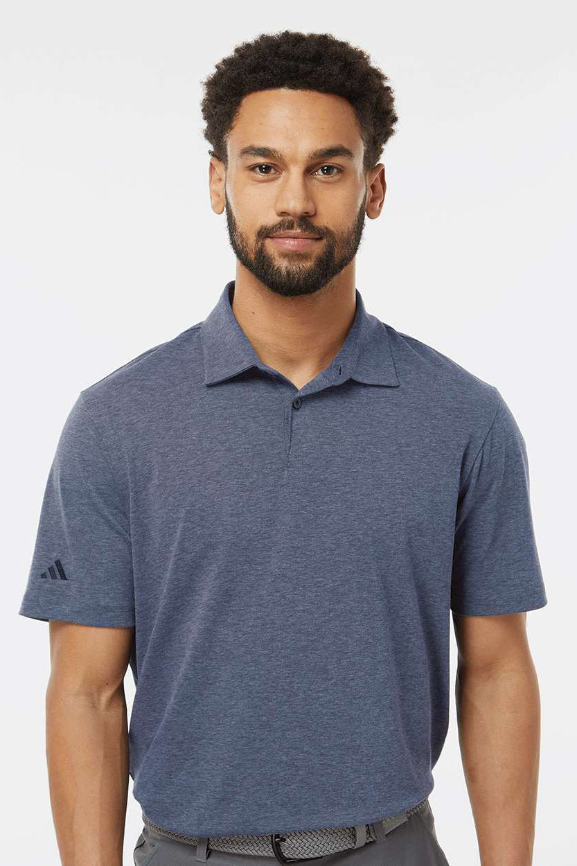 Adidas A590 Mens Short Sleeve Polo Shirt Collegiate Navy Blue Melange Model Front