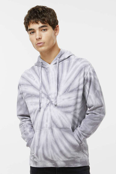 Dyenomite 854CY Mens Cyclone Tie Dyed Hooded Sweatshirt Hoodie w/ Pouch Pocket Silver Grey Model Front