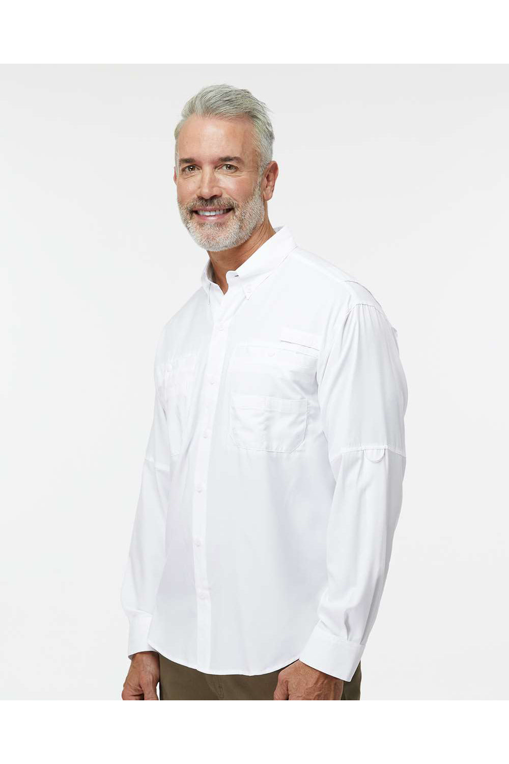 Paragon 702 Mens Kitty Hawk Performance Long Sleeve Button Down Shirt White Model Side