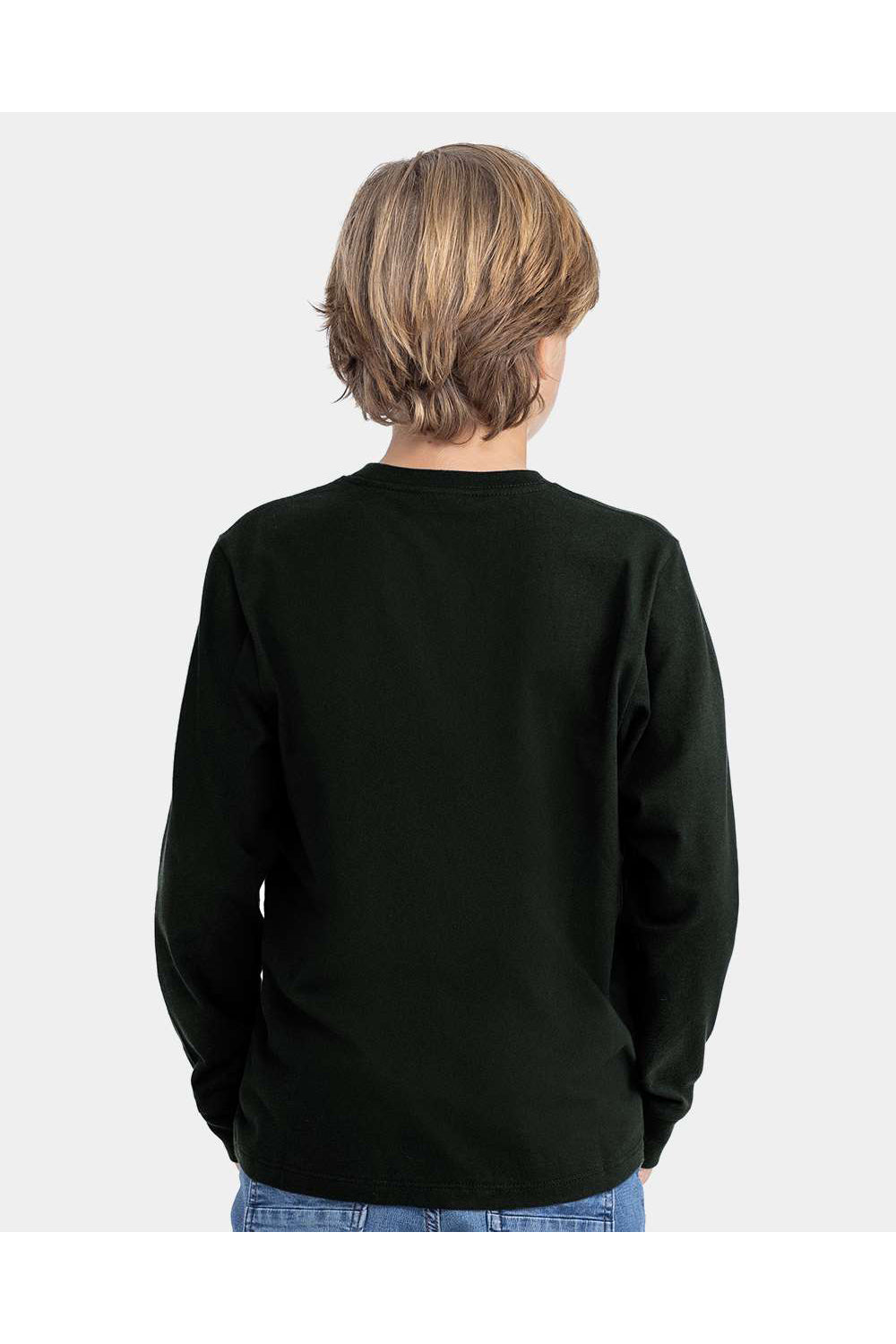 Next Level 3311 Youth Long Sleeve Crewneck T-Shirt Black Model Back