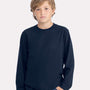 Next Level Youth Long Sleeve Crewneck T-Shirt - Midnight Navy Blue