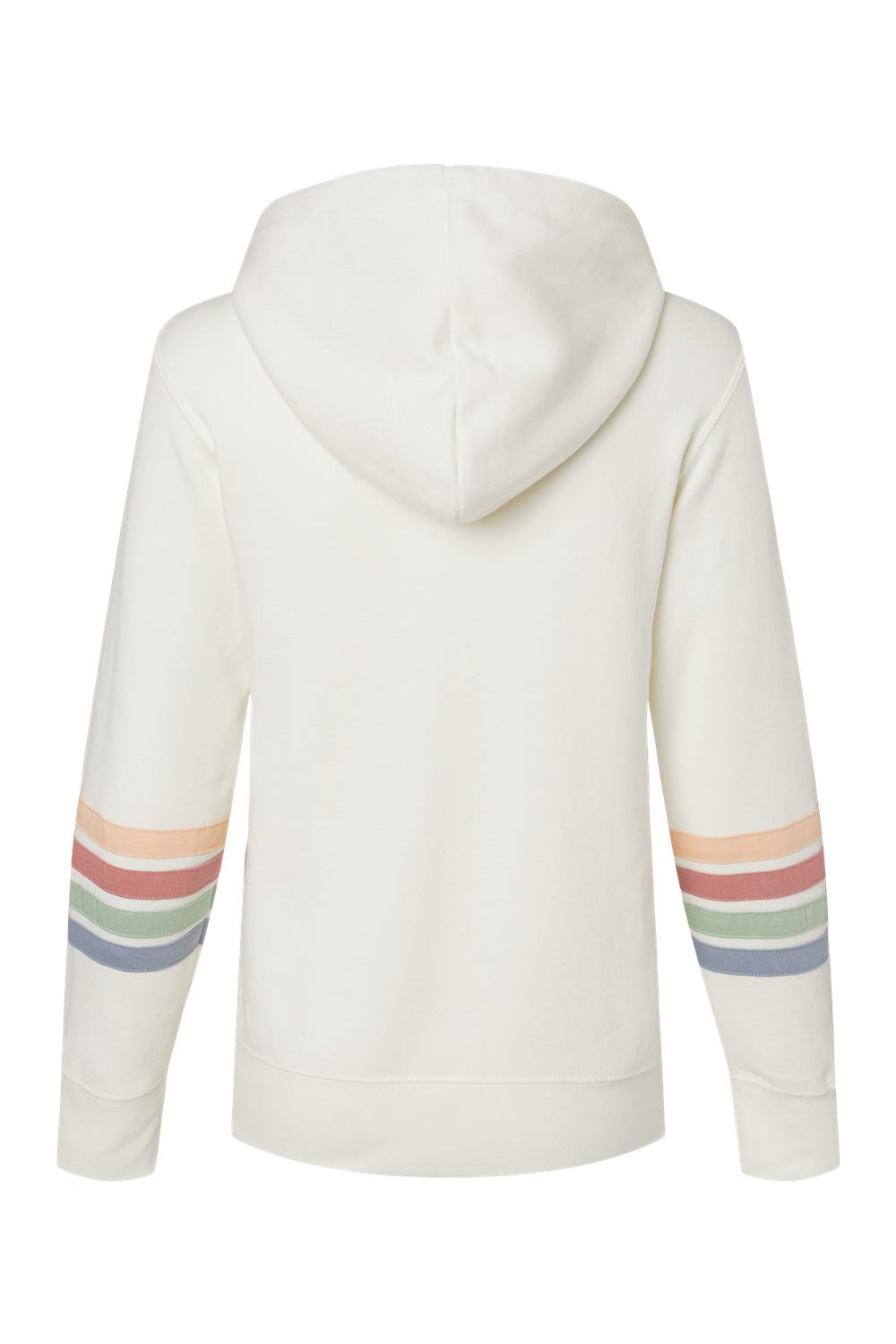 MV Sport W22732 Womens Striped Sleeves Full Zip Hooded Sweatshirt Hoodie Ivory Flat Back