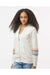 MV Sport W22732 Womens Striped Sleeves Full Zip Hooded Sweatshirt Hoodie Ivory Model Side