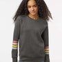 MV Sport Womens Striped Sleeves Crewneck Sweatshirt - Charcoal Grey