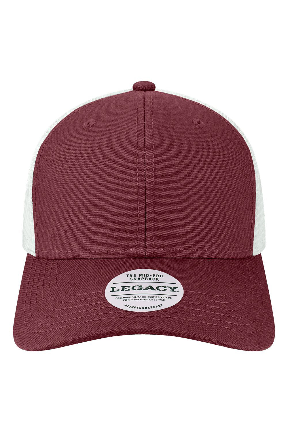 Legacy MPS Mens Mid Pro Snapback Trucker Hat Maroon/White Flat Front