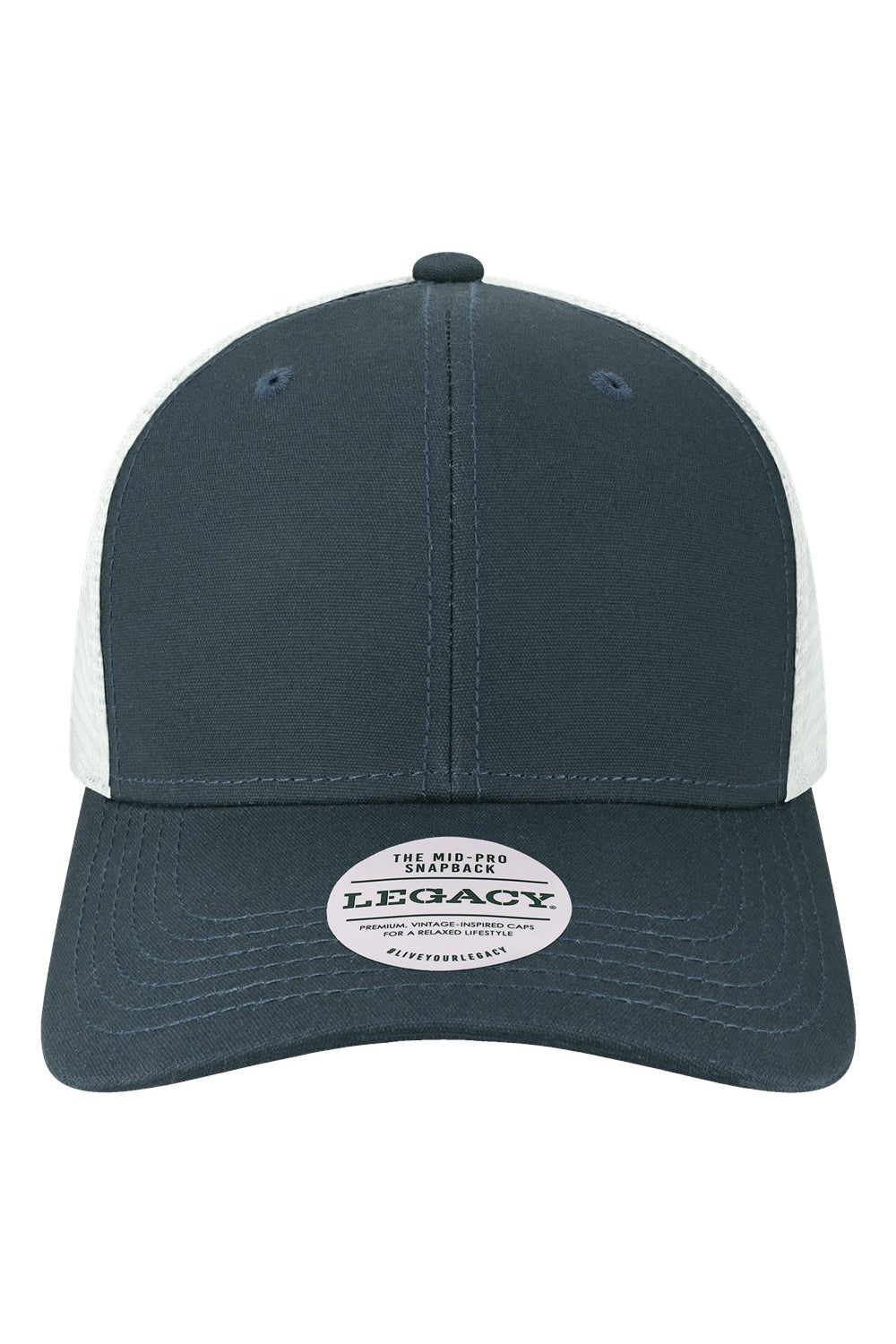 Legacy MPS Mens Mid Pro Snapback Trucker Hat Navy Blue/White Flat Front