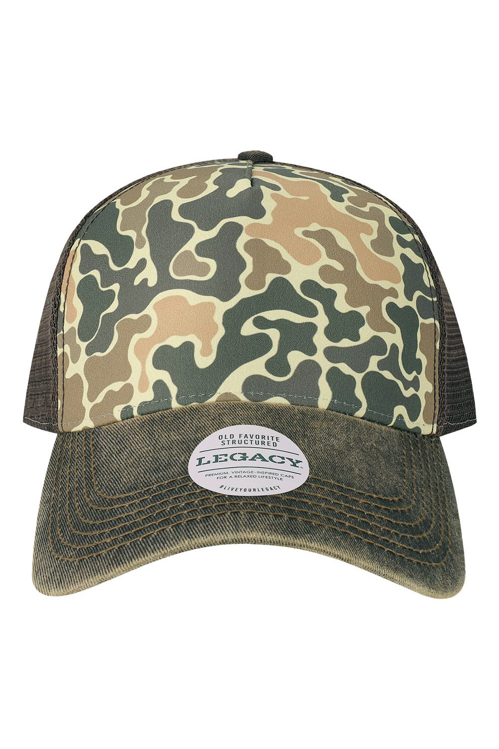 Legacy OFAFP Mens Old Favorite 5 Panel Trucker Hat Brown Camo Blotch Flat Front