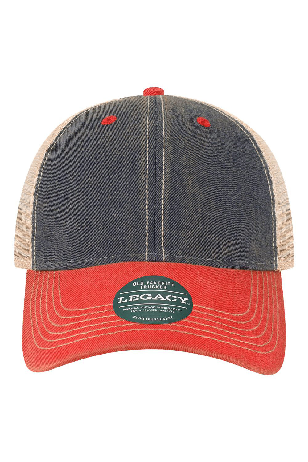 Legacy OFAY Youth Old Favorite Trucker Hat Navy Blue/Scarlet Red/Khaki Flat Front