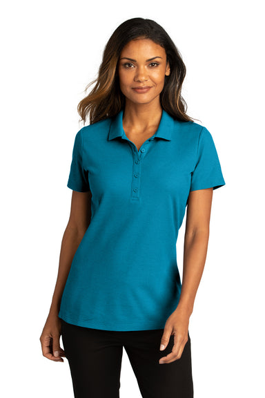 Port Authority LK810 Womens React SuperPro Snag Resistant Short Sleeve Polo Shirt Parcel Blue Model Front