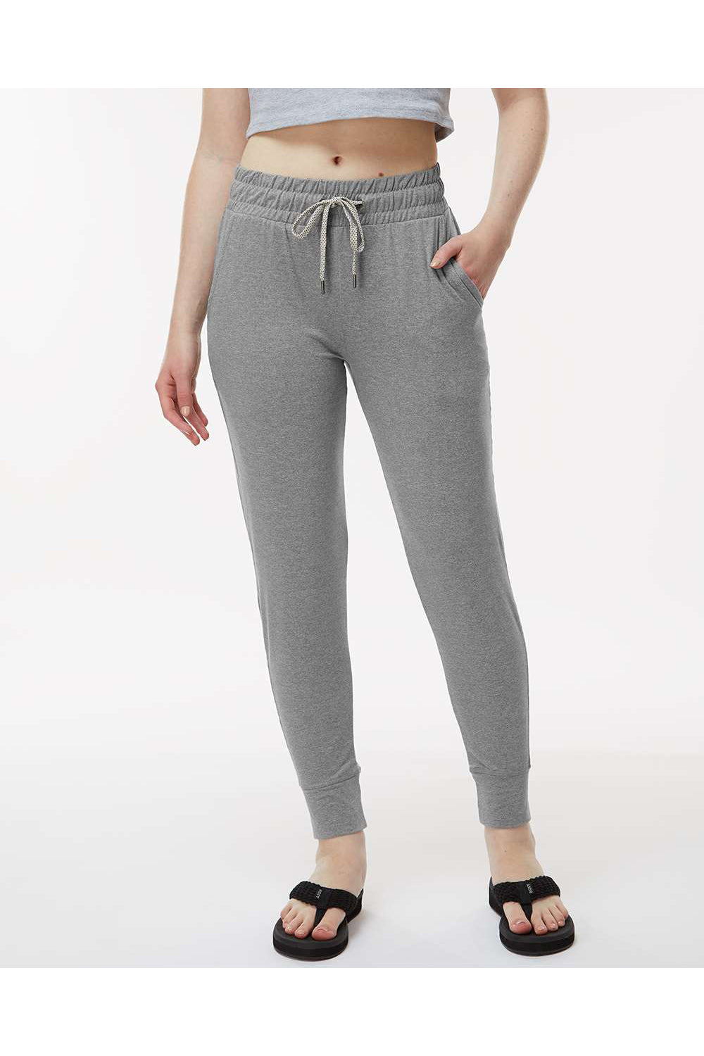 Holloway 222799 Womens Eco Revive Ventura Jogger Sweatpants w/ Pockets Heather Grey Model Front