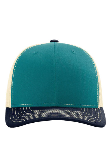 Richardson 112 Mens Snapback Trucker Hat Teal Blue/Birch/Navy Blue Flat Front