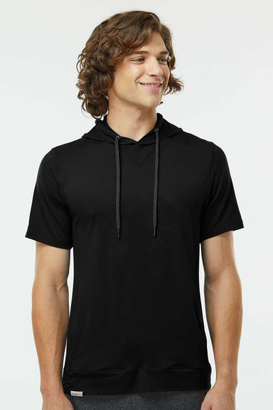 Holloway 222505 Mens Eco Revive Ventura Moisture Wicking Short Sleeve Hooded Sweatshirt Hoodie w/ Pockets Black Model Front