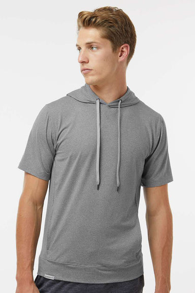 Holloway 222505 Mens Eco Revive Ventura Moisture Wicking Short Sleeve Hooded Sweatshirt Hoodie w/ Pockets Heather Grey Model Front