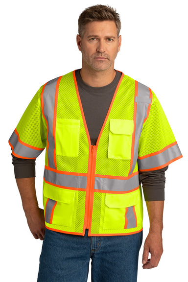 CornerStone CSV106 Mens ANSI 107 Class 3 Surveyor Mesh Zipper Vest w/ Pocket Safety Yellow Model Front