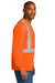 CornerStone CS201 Mens ANSI 107 Class 2 Moisture Wicking Long Sleeve Crewneck T-Shirt w/ Pocket Safety Orange Model Side