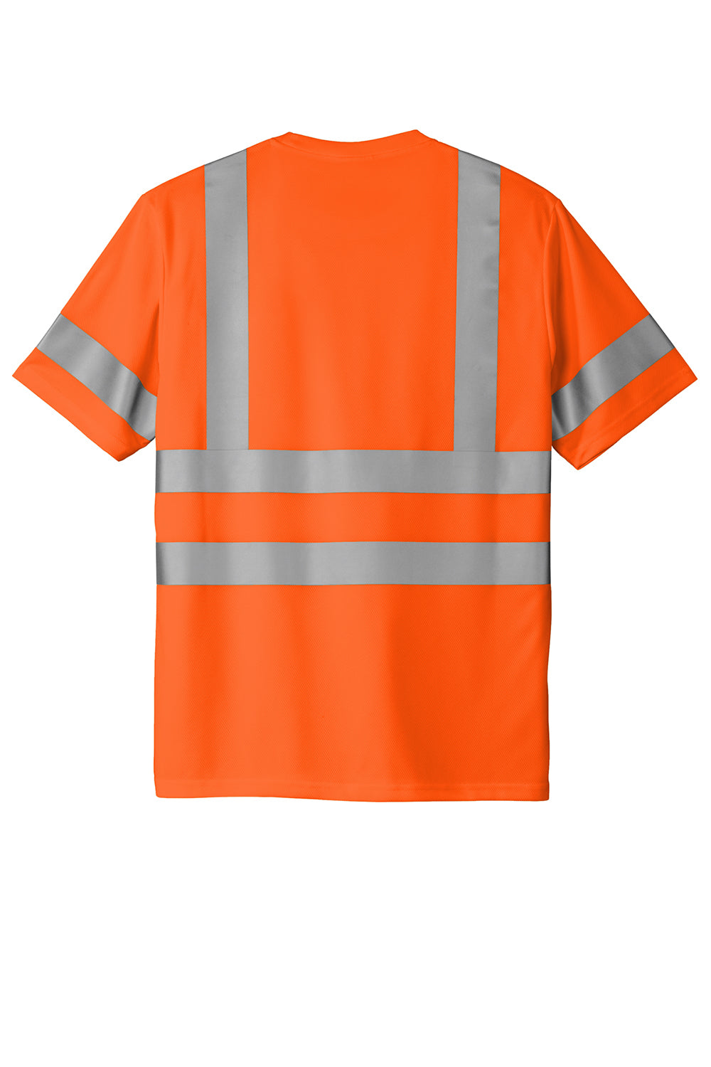 CornerStone CS202 Mens ANSI 107 Class 3 Moisture Wicking Short Sleeve Crewneck T-Shirt w/ Pocket Safety Orange Flat Back