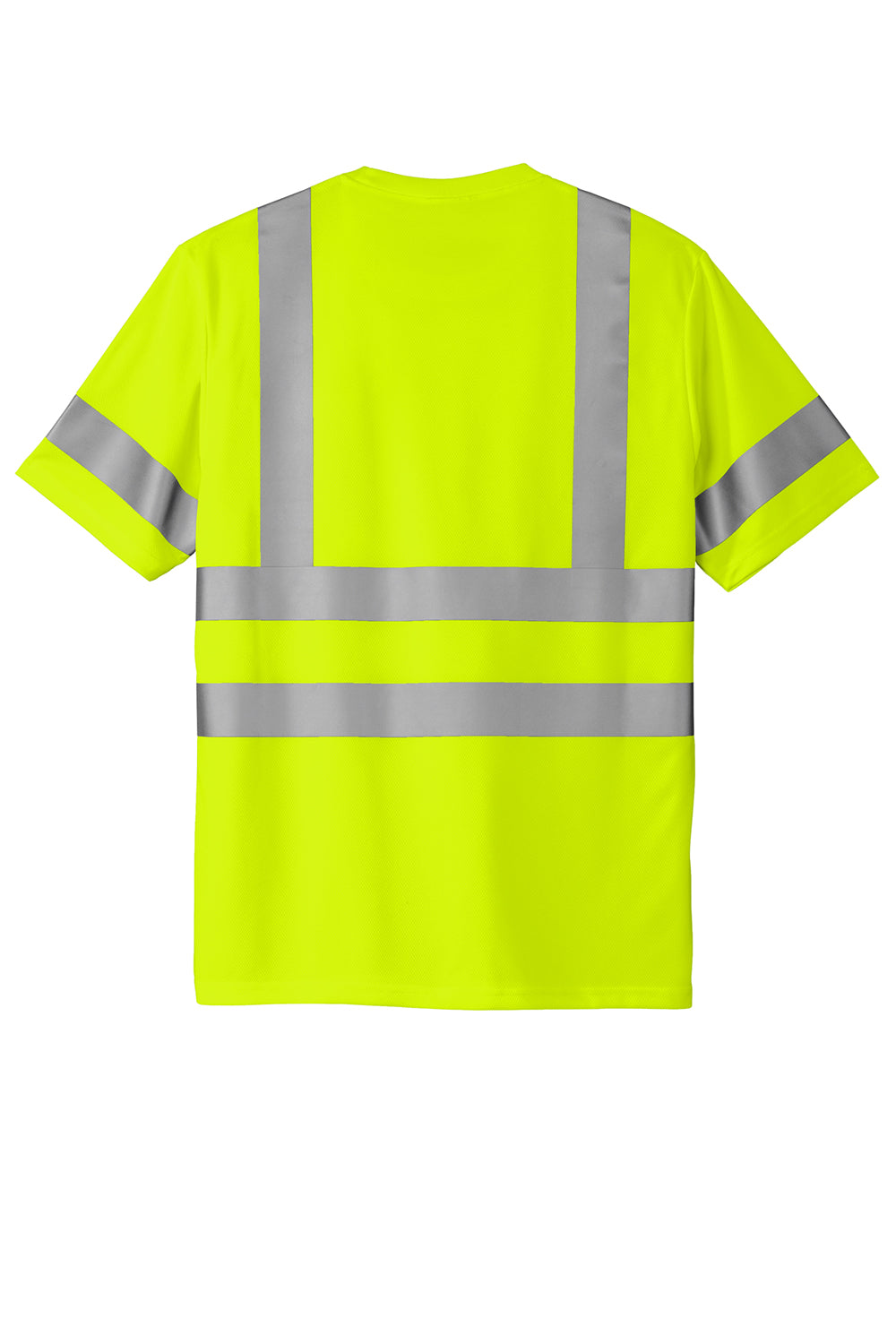 CornerStone CS202 Mens ANSI 107 Class 3 Moisture Wicking Short Sleeve Crewneck T-Shirt w/ Pocket Safety Yellow Flat Back