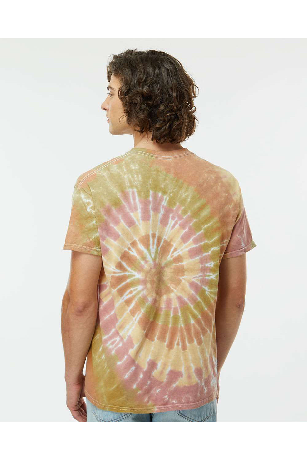 Dyenomite 200MS Mens Spiral Tie Dyed Short Sleeve Crewneck T-Shirt Everglades Model Back