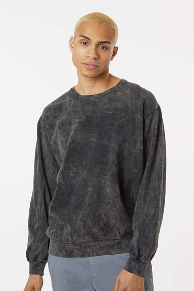 Dyenomite 845MW Mens Premium Fleece Mineral Wash Crewneck Sweatshirt Black Mineral Wash Model Front