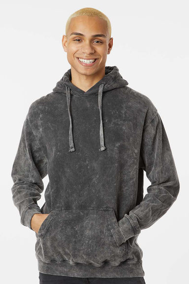 Dyenomite 854MW Mens Premium Fleece Mineral Wash Hooded Sweatshirt Hoodie w/ Pouch Pocket Grey Mineral Wash Model Front