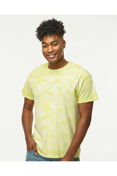 Dyenomite 200CR Mens Crystal Tie Dyed Short Sleeve Crewneck T-Shirt Citron Model Front