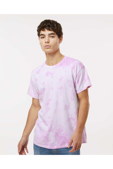 Dyenomite 200CR Mens Crystal Tie Dyed Short Sleeve Crewneck T-Shirt Lilac Model Front