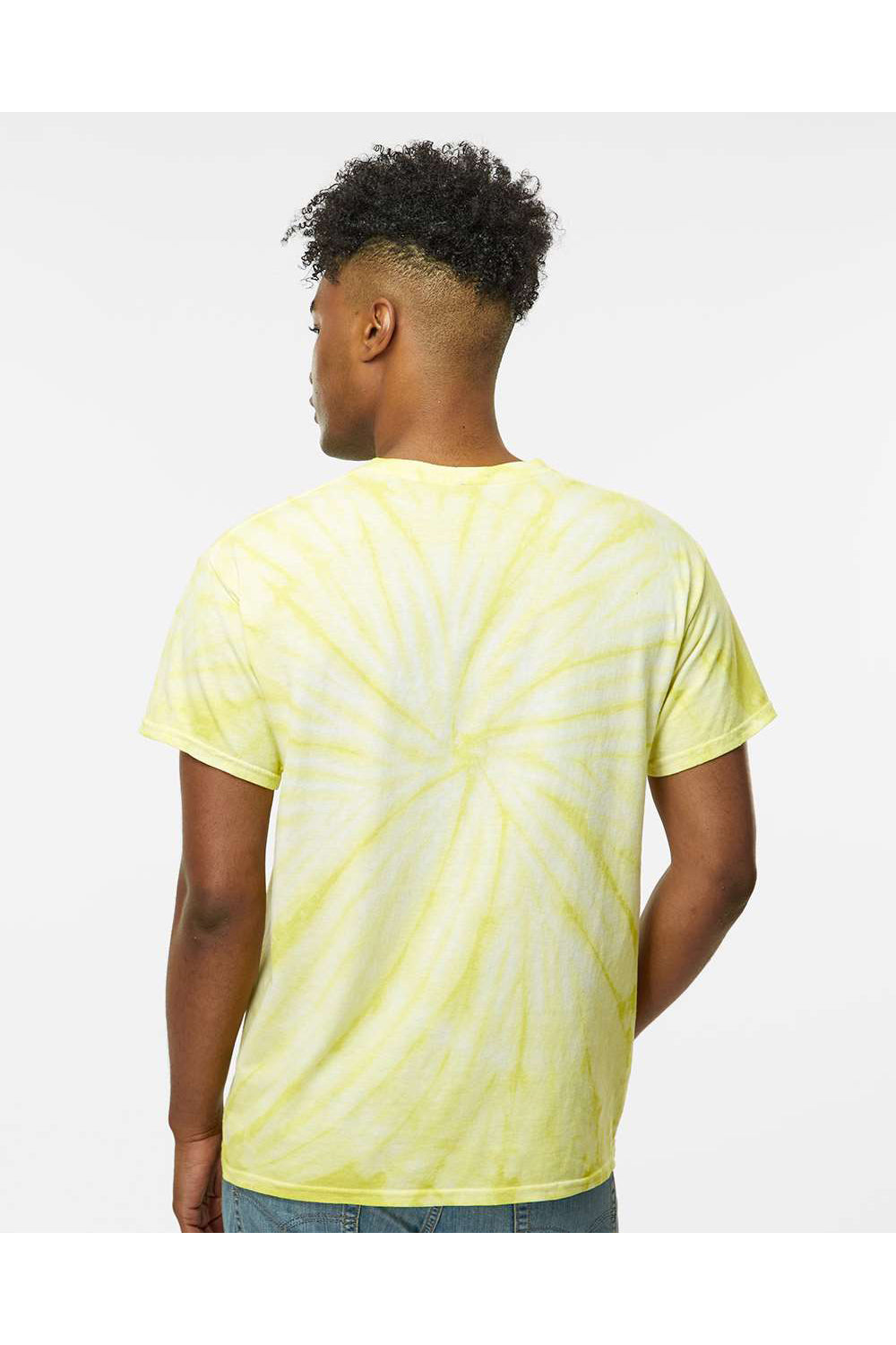 Dyenomite 200CY Mens Cyclone Pinwheel Tie Dyed Short Sleeve Crewneck T-Shirt Citron Model Back