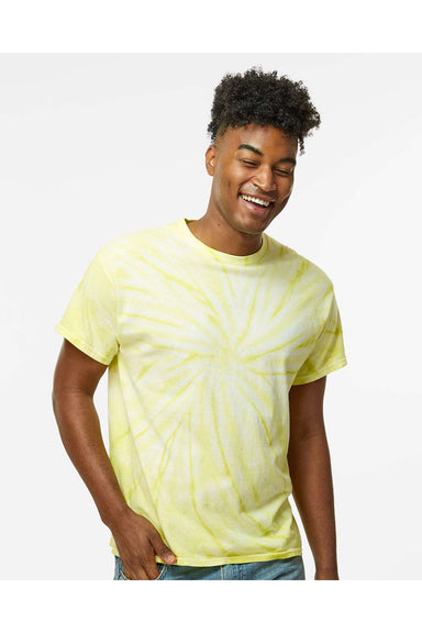 Dyenomite 200CY Mens Cyclone Pinwheel Tie Dyed Short Sleeve Crewneck T-Shirt Citron Model Front