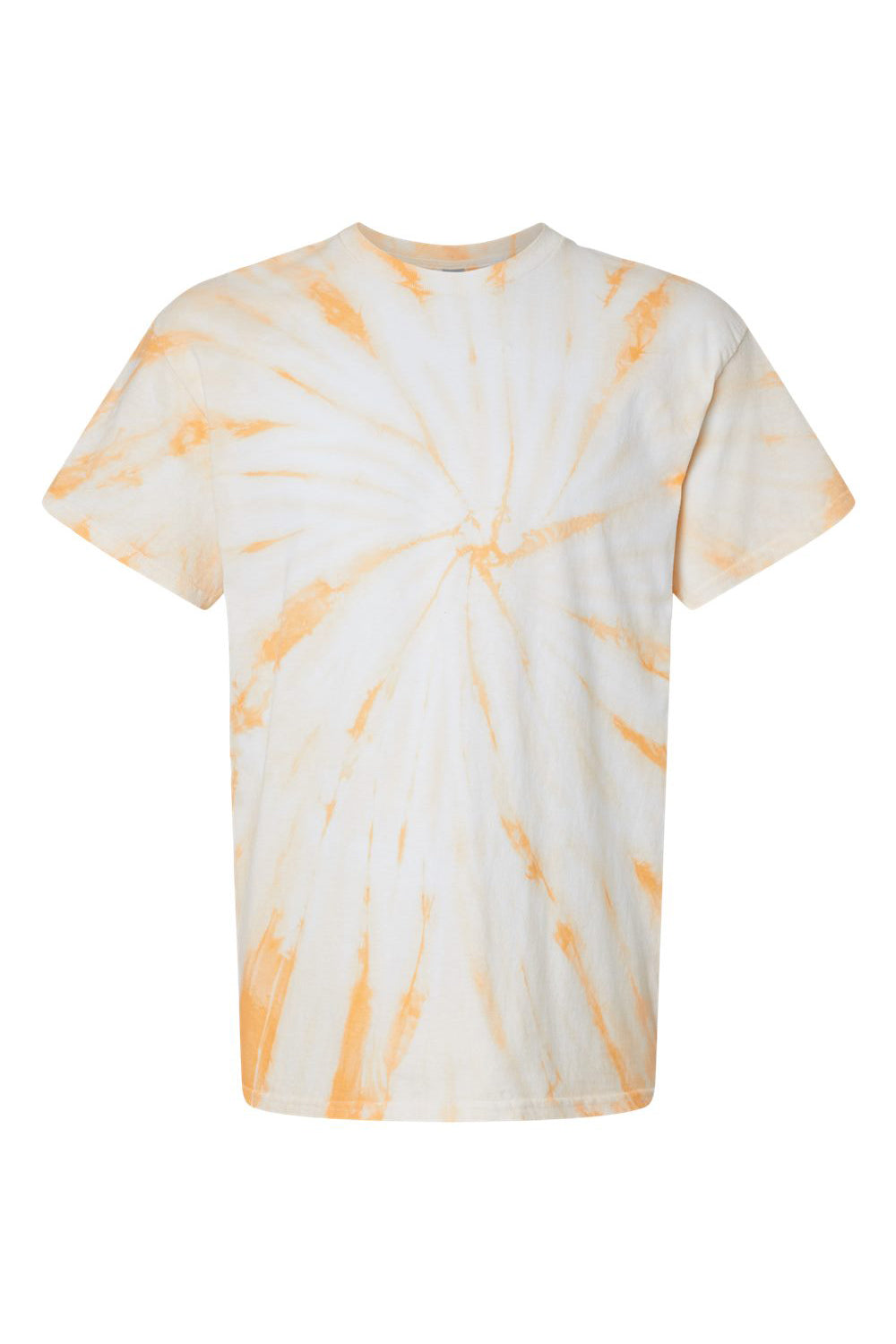 Dyenomite 200CY Mens Cyclone Pinwheel Tie Dyed Short Sleeve Crewneck T-Shirt Tangerine Flat Front