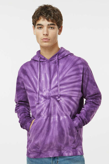 Dyenomite 854CY Mens Cyclone Tie Dyed Hooded Sweatshirt Hoodie w/ Pouch Pocket Purple Model Front