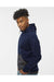 MV Sport 23112 Mens Mixed Media Hooded Sweatshirt Hoodie Navy Blue/Charcoal Grey Model Side