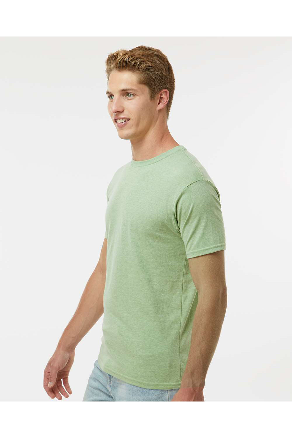 Kastlfel 2010 Mens RecycledSoft Short Sleve Crewneck T-Shirt Green Tea Model Side
