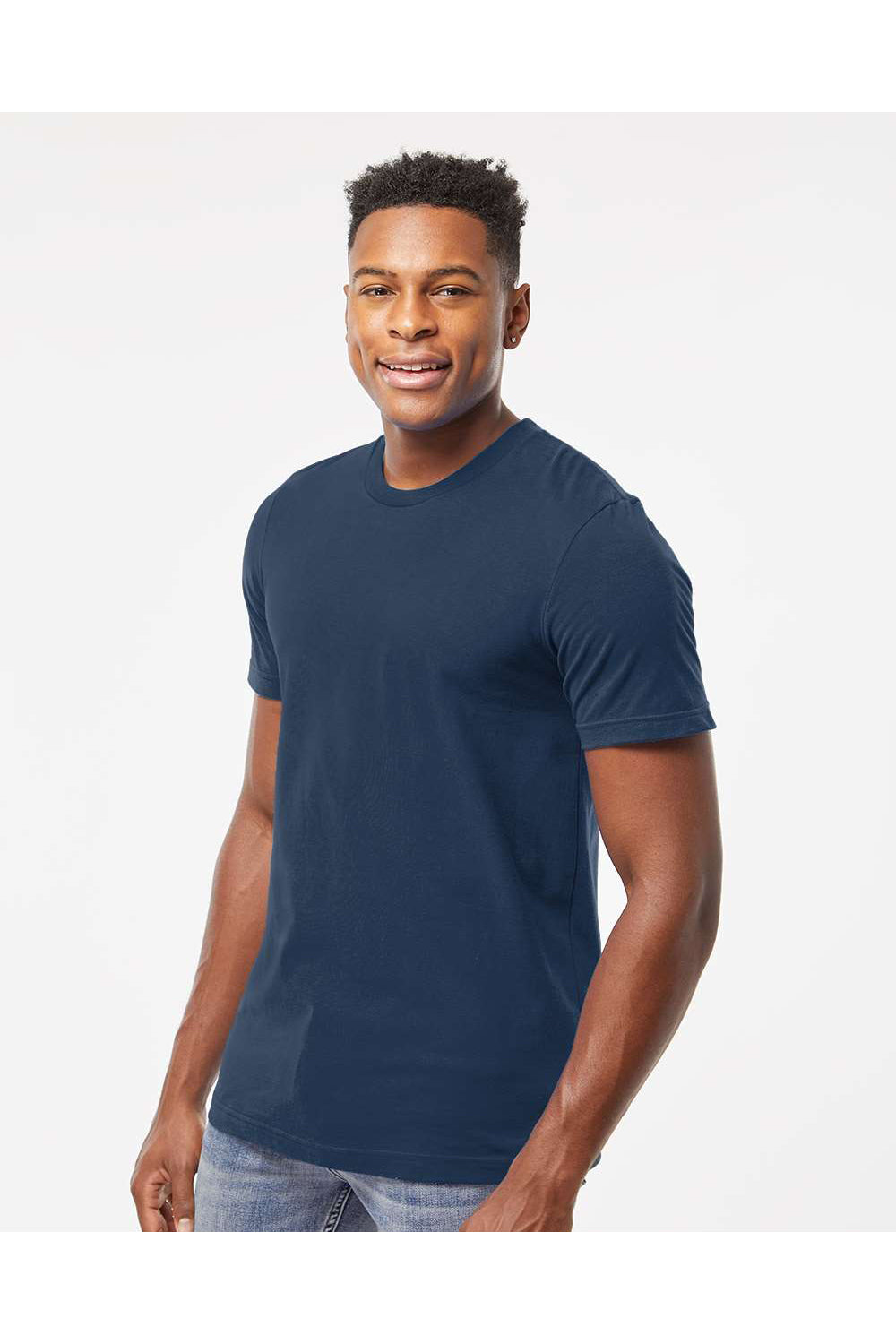 Tultex 602 Mens Short Sleeve Crewneck T-Shirt Navy Blue Model Side