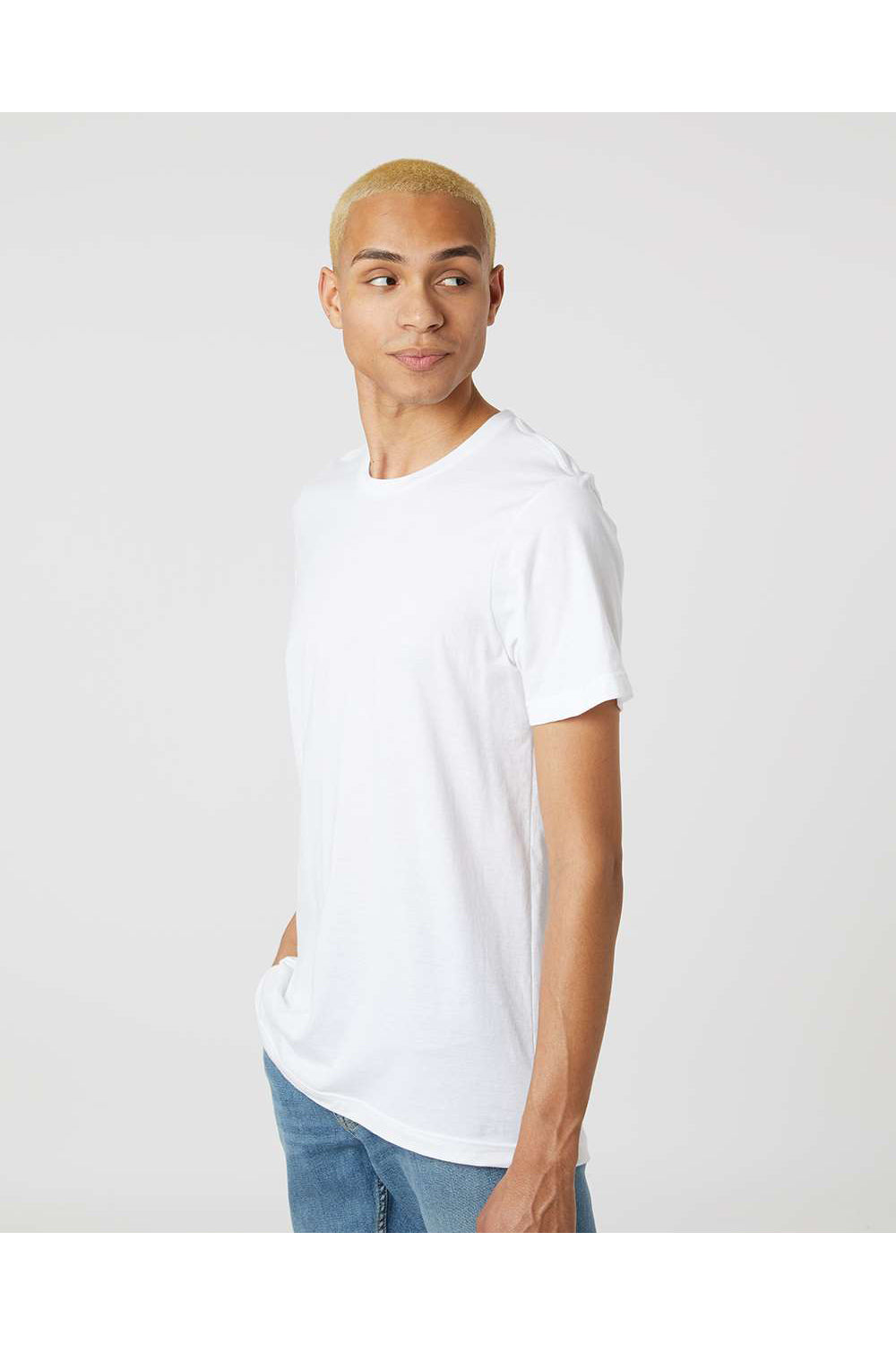 Tultex 602 Mens Short Sleeve Crewneck T-Shirt White Model Side