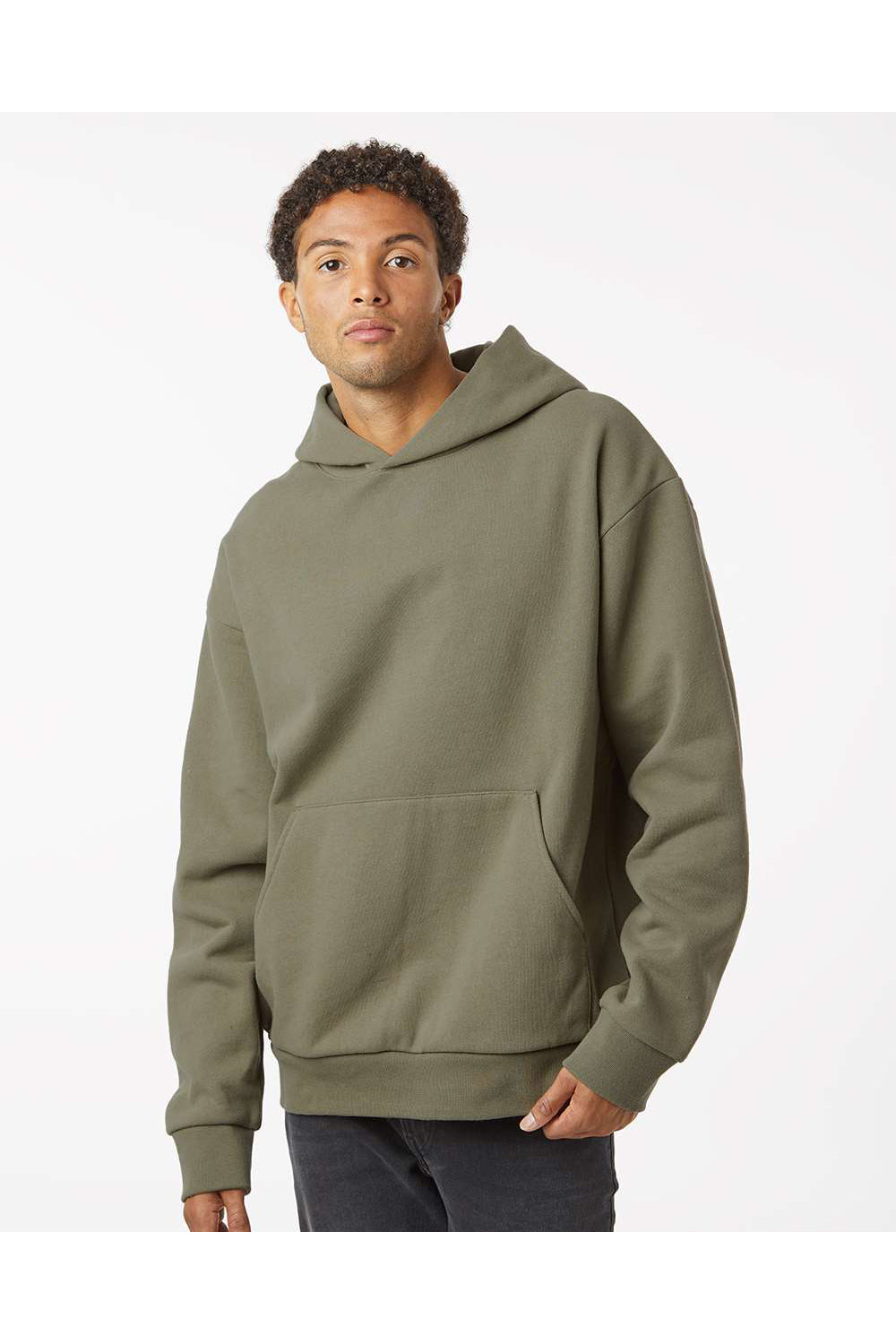 Independent Trading Co. IND420XD Mens Mainstreet Hooded Sweatshirt Hoodie Olive Green Model Front