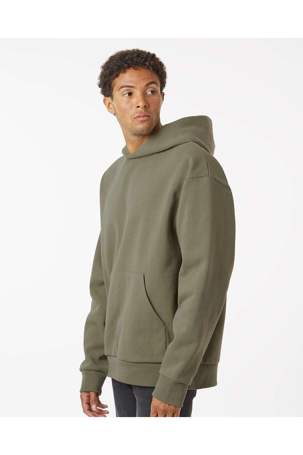 Independent Trading Co. IND420XD Mens Mainstreet Hooded Sweatshirt Hoodie Olive Green Model Side