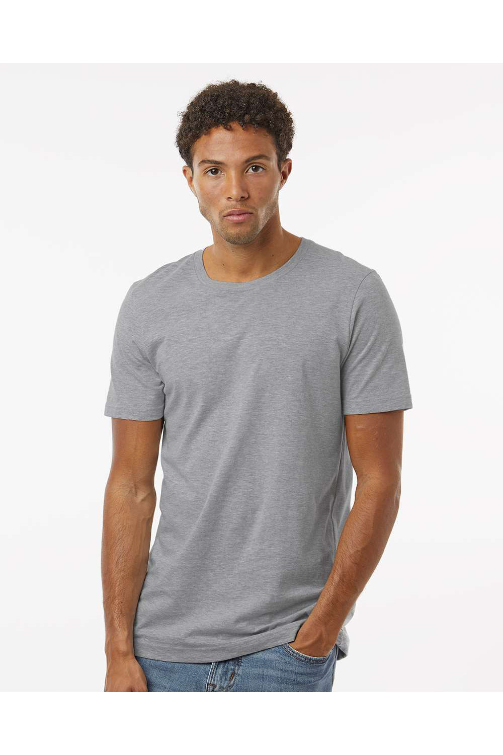 Tultex 602CVC Mens CVC Short Sleeve Crewneck T-Shirt Heather Grey Model Front