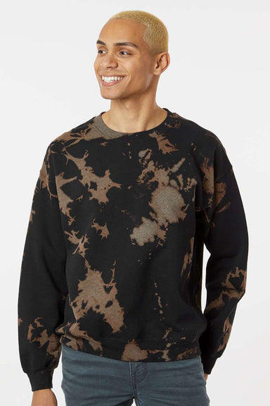 Dyenomite 681BW Mens Essential Fleece Bleach Wash Crewneck Sweatshirt Gobi Model Front