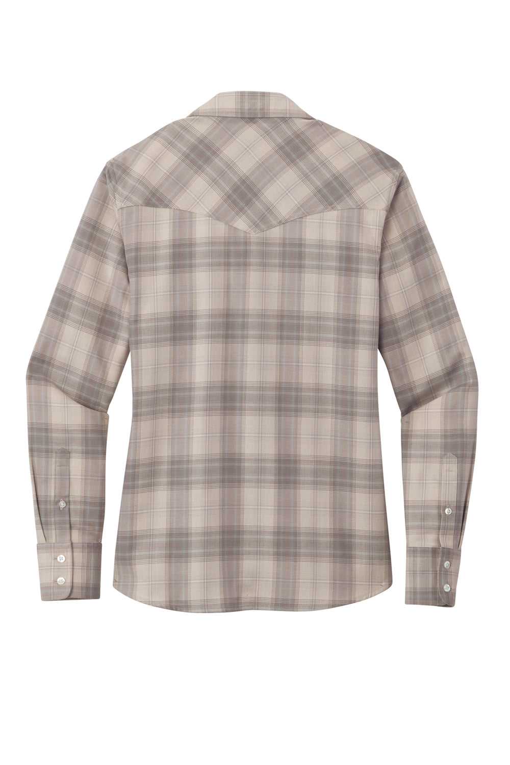 Port Authority LW672 Womens Ombre Plaid Long Sleeve Button Down Shirt w/ Double Pockets Frost Grey Flat Back