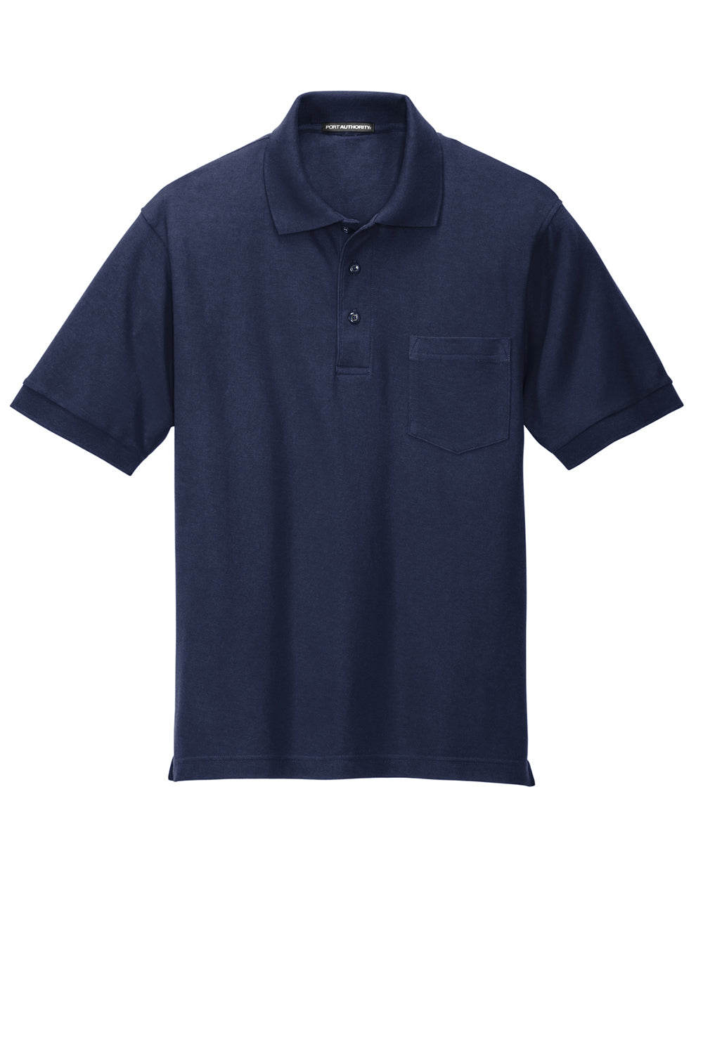 Port Authority K500P/TLK500P Mens Silk Touch Wrinkle Resistant Short Sleeve Polo Shirt w/ Pocket Navy Blue Flat Front