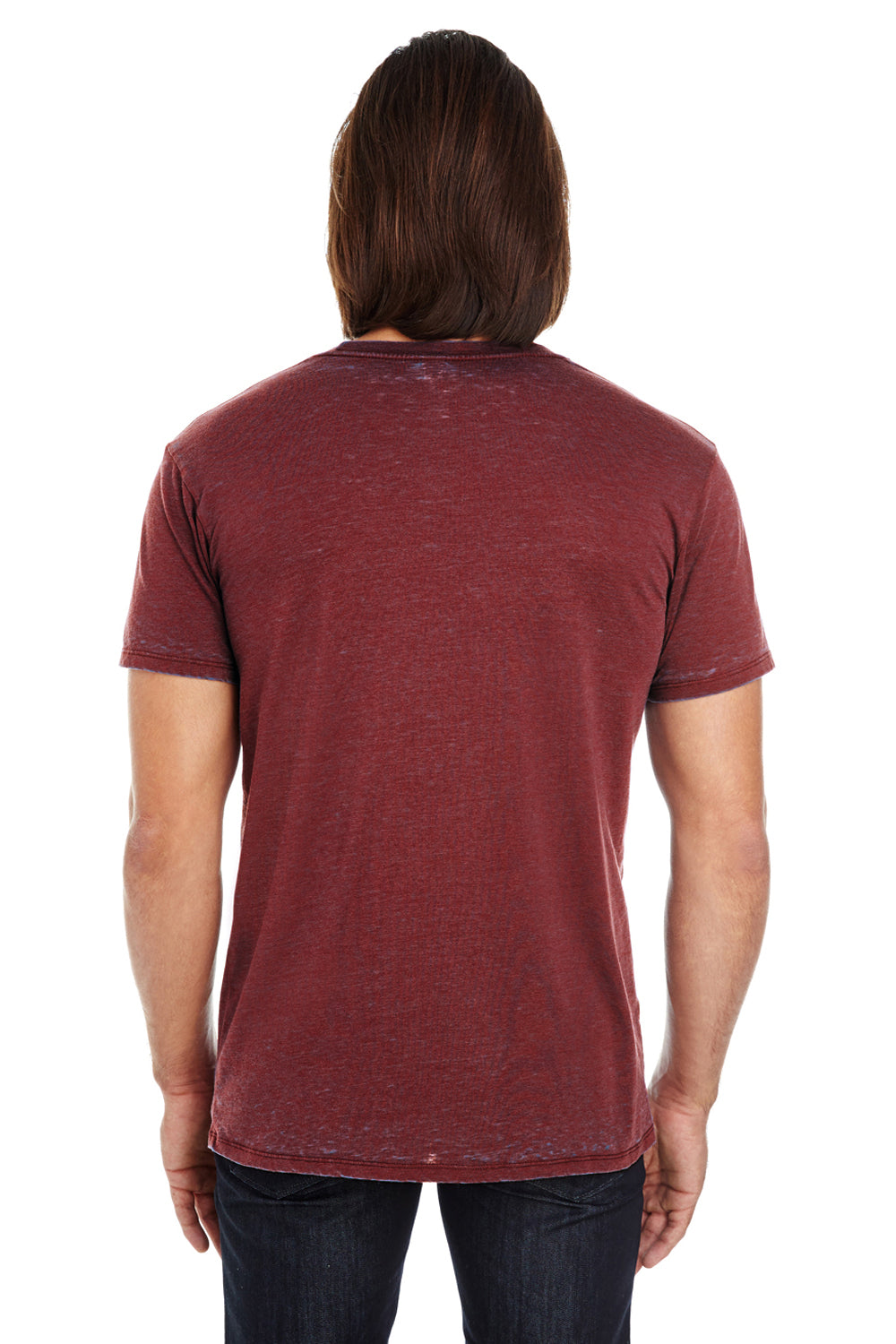 Threadfast Apparel 115A Mens Cross Dye Short Sleeve Crewneck T-Shirt Black Cherry Red Model Back