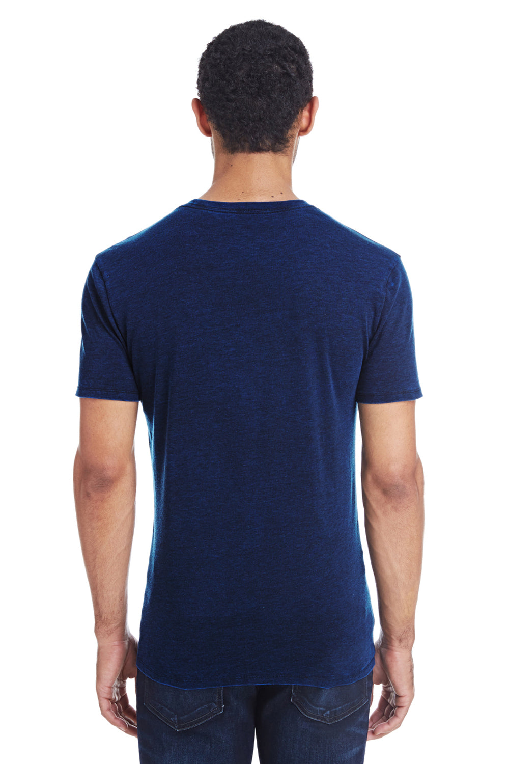 Threadfast Apparel 115A Mens Cross Dye Short Sleeve Crewneck T-Shirt Electric Blue Model Back