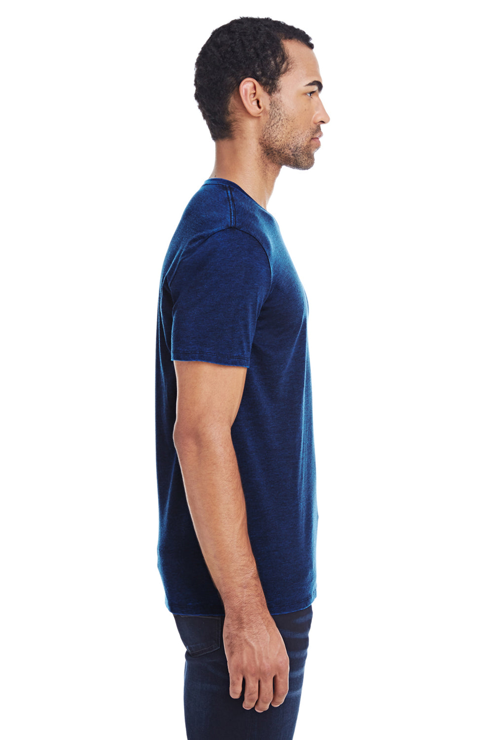 Threadfast Apparel 115A Mens Cross Dye Short Sleeve Crewneck T-Shirt Electric Blue Model Side