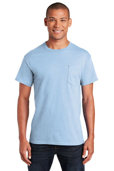 Gildan 2300/G230 Mens Ultra Short Sleeve Crewneck T-Shirt w/ Pocket Light Blue Model Front