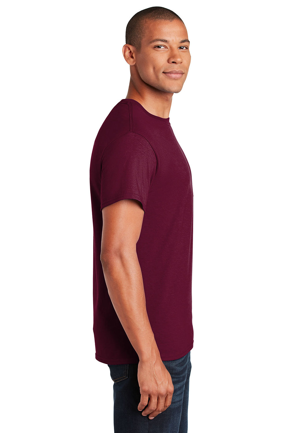 Gildan 2300/G230 Mens Ultra Short Sleeve Crewneck T-Shirt w/ Pocket Maroon Model Side