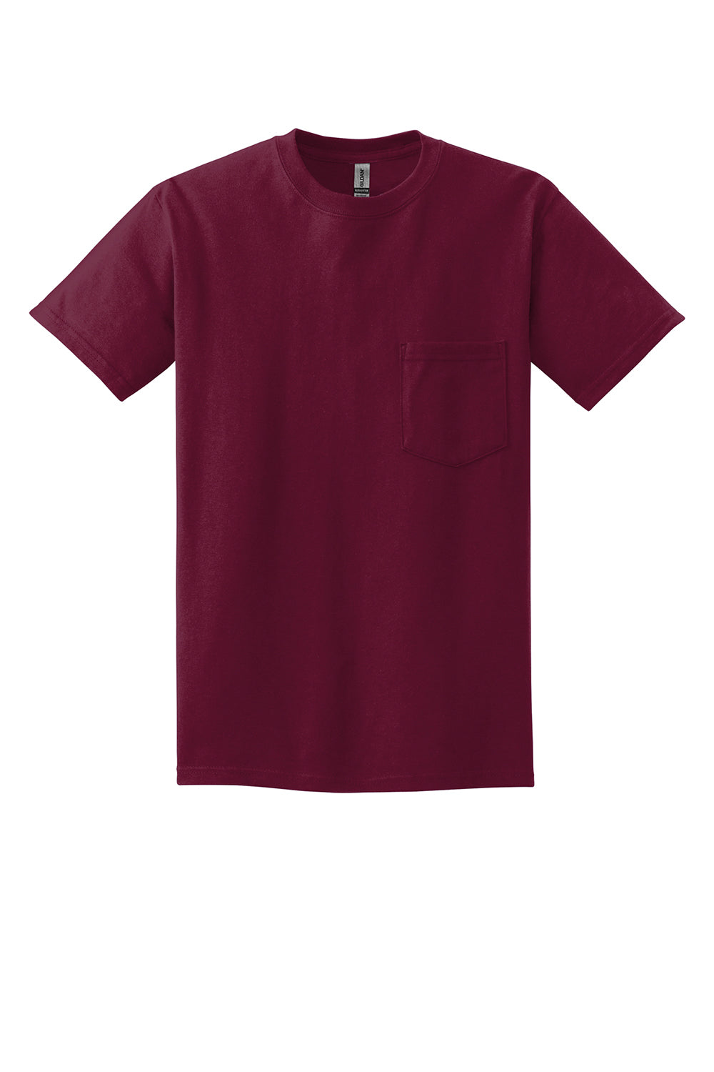 Gildan 2300/G230 Mens Ultra Short Sleeve Crewneck T-Shirt w/ Pocket Maroon Flat Front