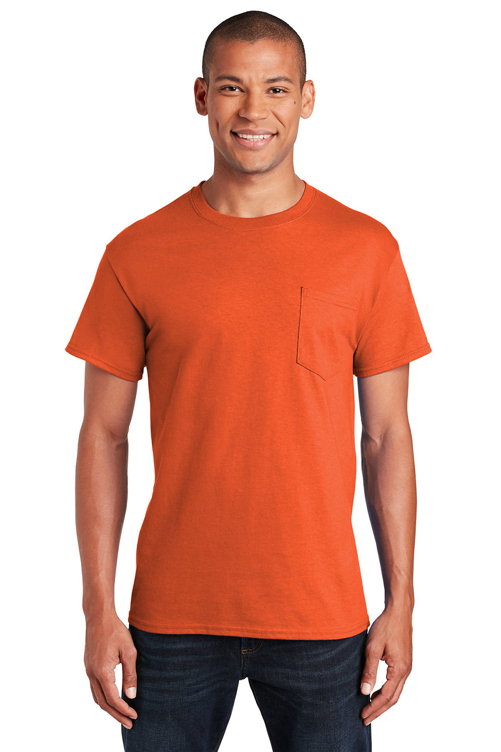 Gildan 2300/G230 Mens Ultra Short Sleeve Crewneck T-Shirt w/ Pocket Orange Model Front