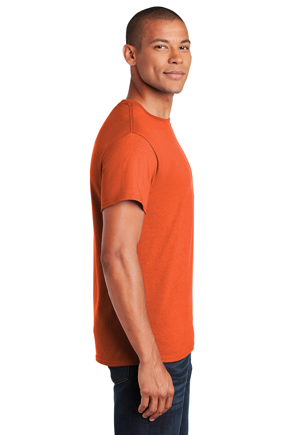 Gildan 2300/G230 Mens Ultra Short Sleeve Crewneck T-Shirt w/ Pocket Orange Model Side