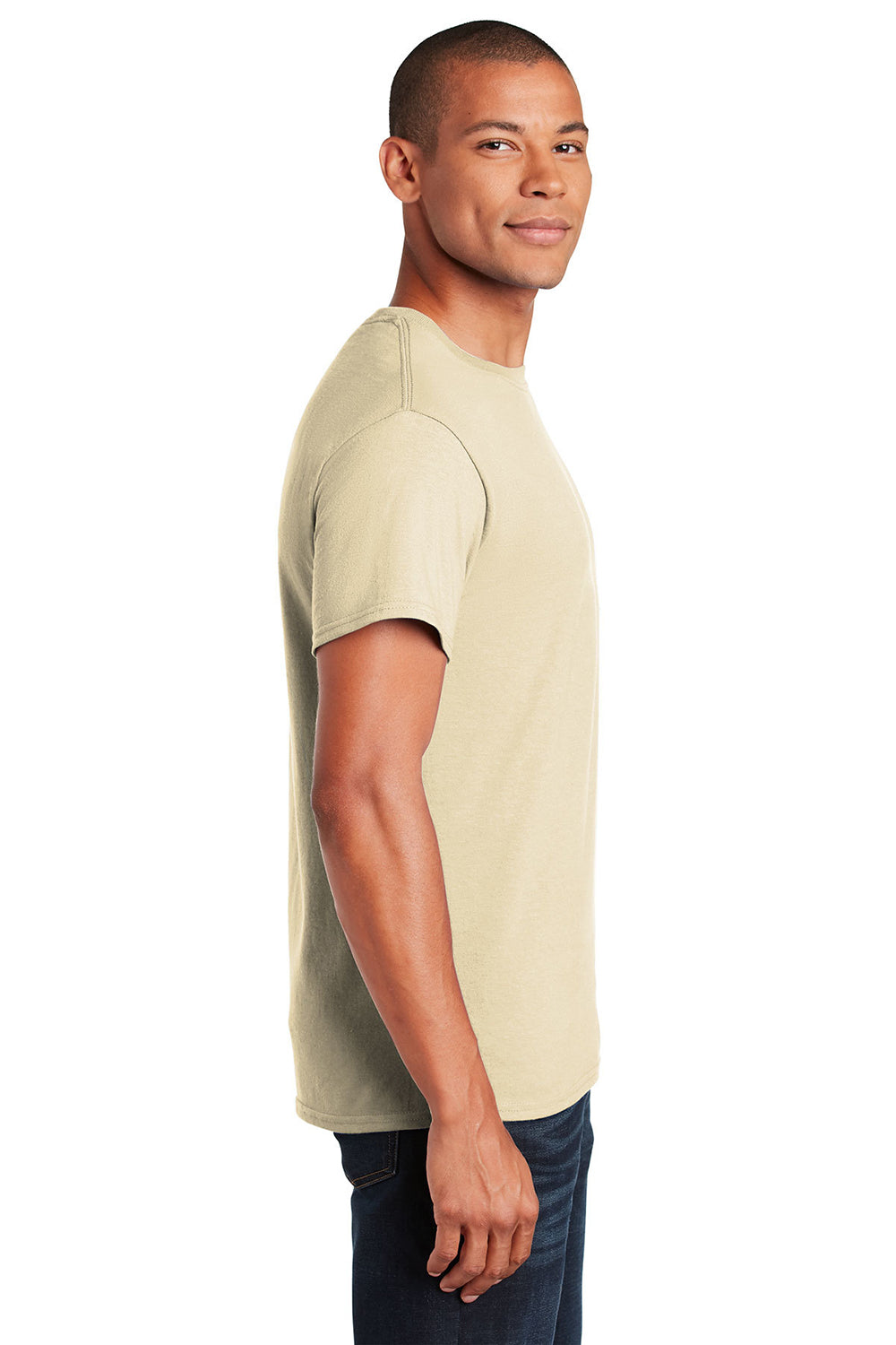 Gildan 2300/G230 Mens Ultra Short Sleeve Crewneck T-Shirt w/ Pocket Sand Model Side