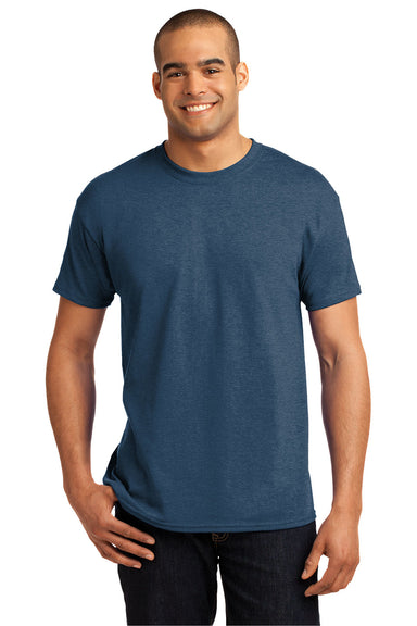 Hanes 5170 Mens EcoSmart Short Sleeve Crewneck T-Shirt Heather Blue Model Front